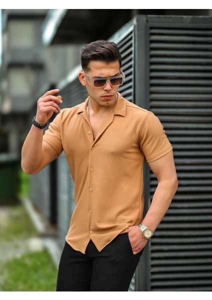 Fitilli Fit Gömlek - Bej