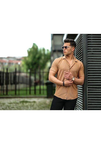 Fitilli Fit Gömlek - Bej