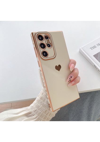 Samsung Galaxy S23 Ultra Love Heart 6d Kaplama Telefon Kapağı Yumuşak Tpu Kamera Koruma Kılıfı (Yurt Dışından)