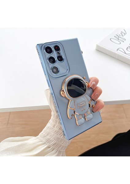 Samsung Galaxy S23 Ultra Astronot Kickstand Elektroplum Tpu Telefon Kılıfı Çizgiye Döküm Anti Geri Kapak (Yurt Dışından)
