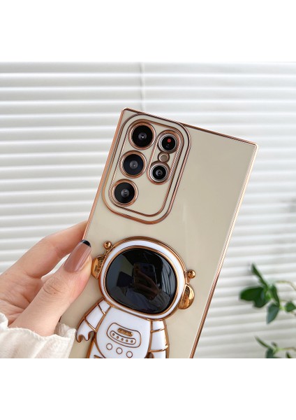 Samsung Galaxy S23 Ultra Astronot Kickstand Elektroplum Tpu Telefon Kılıfı Çizgiye Döküm Anti Geri Kapak (Yurt Dışından) modelleri
