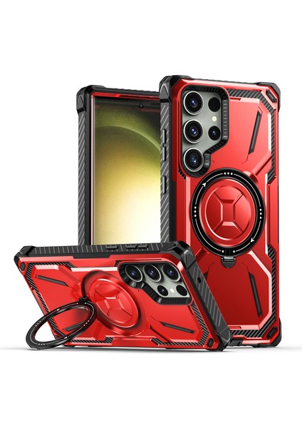 Samsung Galaxy S23 Ultra Yüzük Tutucu Kickstand Telefon Kılıfı Pc+Tpu Manyetik Telefon Kapağı (Yurt Dışından)