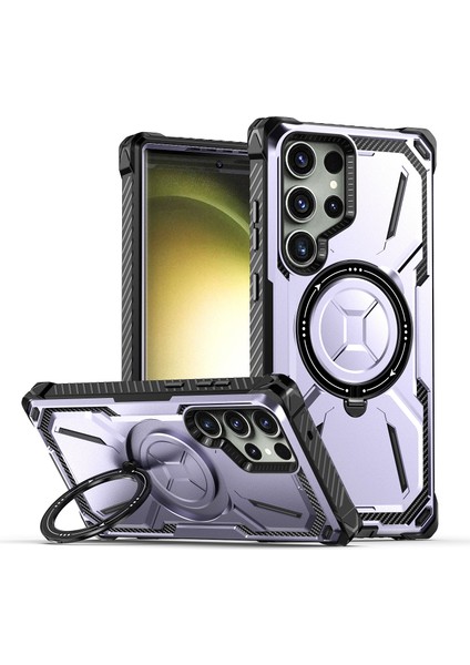 Samsung Galaxy S23 Ultra Yüzük Tutucu Kickstand Telefon Kılıfı Pc+Tpu Manyetik Telefon Kapağı (Yurt Dışından)