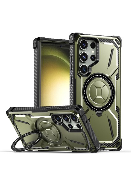 Samsung Galaxy S23 Ultra Yüzük Tutucu Kickstand Telefon Kılıfı Pc+Tpu Manyetik Telefon Kapağı (Yurt Dışından)