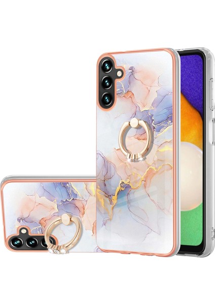Samsung Galaxy A14 5g Mermer Telefon Kılıfı Elektrumanlı Çerçeve Imd Yumuşak Tpu Kapak Yüzük Tutucu Kickstand (Yurt Dışından)