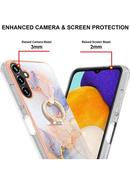 Samsung Galaxy A14 5g Mermer Telefon Kılıfı Elektrumanlı Çerçeve Imd Yumuşak Tpu Kapak Yüzük Tutucu Kickstand (Yurt Dışından)