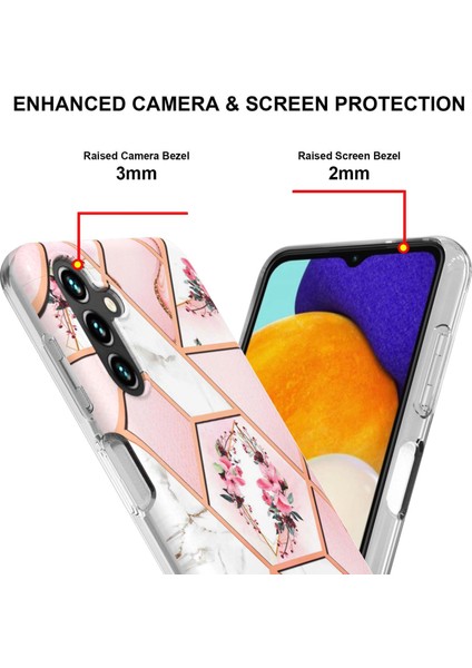 Samsung Galaxy A14 5g Mermer Çiçek Desen Imd Iml Tpu Telefon Kılıf Anti-Drop Elektrapılaşma Çerçevesi Arka Kapak (Yurt Dışından)