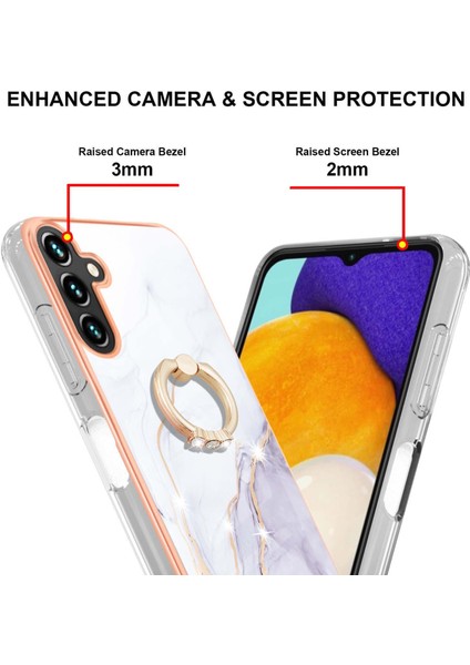 Samsung Galaxy A14 5g Yüzük Kickstand Imd Mermer Desen Telefon Kılıfı Anti-Çizelge Elektro-Çizelge Tpu Kapak (Yurt Dışından)