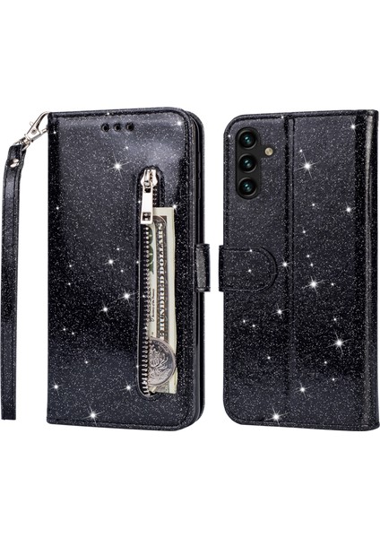 Samsung Galaxy A14 5g Fermuarı Pocket Islity Sequins Telefon Kapağı Pu Deri Cüzdan Stand Anti-Cratch Akıllı Telefon Kılıfı (Yurt Dışından)