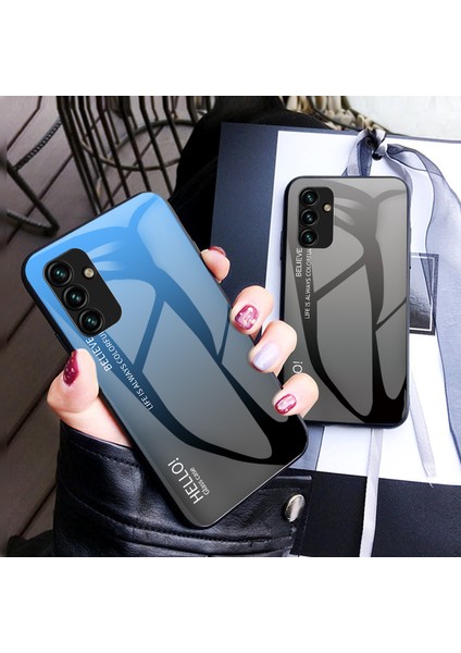 Samsung Galaxy A14 5g Gradyan Renk Şok Geçirmez Telefon Kılıfı Temperlenmiş Cam Sert Pc+Yumuşak Tpu Hibrid Kapak (Yurt Dışından)
