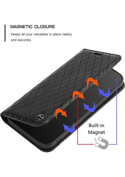 Samsung Galaxy A14 5g Litchi Doku Pu Deri Rfıd Engelleme Telefon Stand Kapağı Rhombus Kabartma Cep Telefonu Cüzdan Kılıfı (Yurt Dışından)