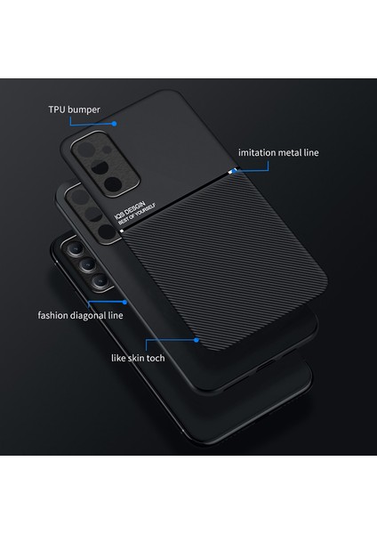 Samsung Galaxy A14 5g Arka Kabuk, Çizgiler Basılı Baskılı Anti-Collion Pu Deri+Tpu Telefon Kılıfı Araba Montaj Metal Sac Akıllı Telefon Kapağı (Yurt Dışından) fiyatları