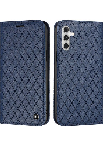 Samsung Galaxy A14 5g Litchi Doku Pu Deri Rfıd Engelleme Telefon Stand Kapağı Rhombus Kabartma Cep Telefonu Cüzdan Kılıfı (Yurt Dışından)