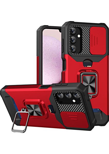 Samsung Galaxy A14 5g Kart Tutucu Kickstand Telefon Kılıfı Sabit Pc Yumuşak Tpu Hibrid Kapak Slayt Kamera Lens Koruyucu (Yurt Dışından)