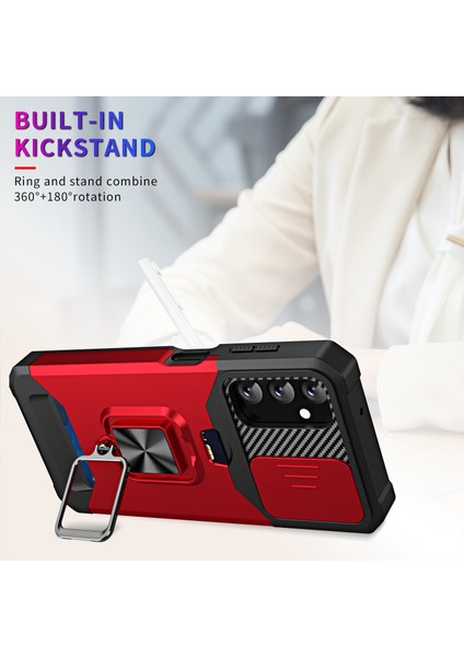 Samsung Galaxy A14 5g Kart Tutucu Kickstand Telefon Kılıfı Sabit Pc Yumuşak Tpu Hibrid Kapak Slayt Kamera Lens Koruyucu (Yurt Dışından)