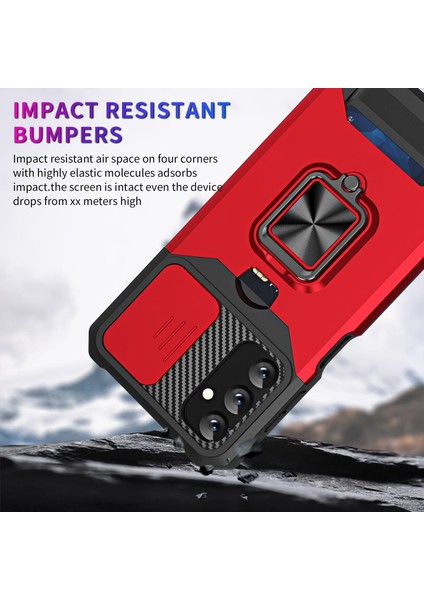 Samsung Galaxy A14 5g Kart Tutucu Kickstand Telefon Kılıfı Sabit Pc Yumuşak Tpu Hibrid Kapak Slayt Kamera Lens Koruyucu (Yurt Dışından)