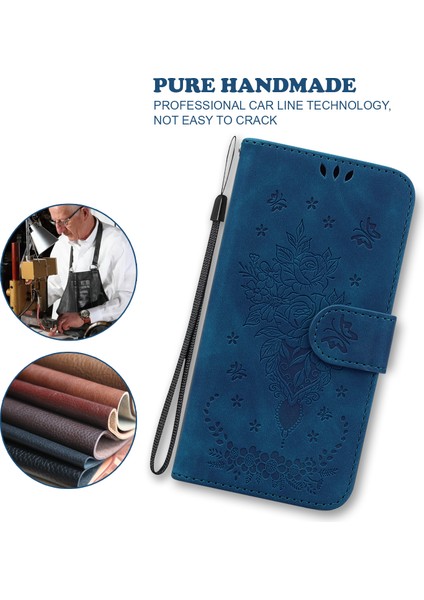 Samsung Galaxy A34 5g 5g Damla Proof Baskalı Gül Kelebek Pu Deri+Tpu Iç Kabuk Manyetik Kapanma Cüzdan Stand Telefon Kapağı Strap ile (Yurt Dışından)