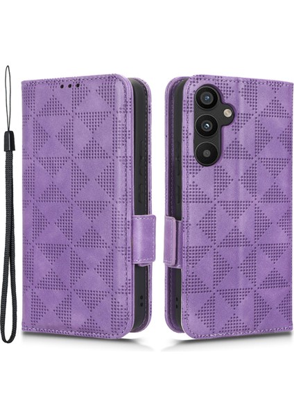 Samsung Galaxy A34 5g Baskılı Üçgen Desen Telefon Kapağı Pu Deri Cüzdan Bilek Kayışı ile Stand Cep Telefonu Kılıfı (Yurt Dışından)