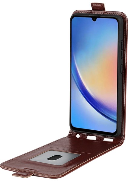 Samsung Galaxy A34 5g Dikey Flip Kapak, Kart Yuvası ile Çılgın At Doku Deri Kılıf (Yurt Dışından)