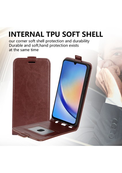 Samsung Galaxy A34 5g Dikey Flip Kapak, Kart Yuvası ile Çılgın At Doku Deri Kılıf (Yurt Dışından)