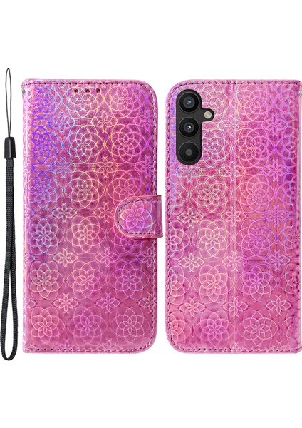 Samsung Galaxy A34 5g Pu Deri Göz Kamaştırıcı Çiçek Deseni Tam Koruma Cüzdan Kılıfı Stand Manyetik Kapatma Strap ile Flip Telefon Kapağı (Yurt Dışından)