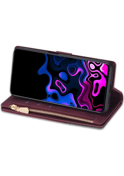Samsung Galaxy A34 5g Renkli Ekleme Pu Deri Deri Cüzdan Kılıf Çizgiler Çizgileri Fermuar Cep Stand Flip Telefon Kapağı Kayışla (Yurt Dışından) modelleri
