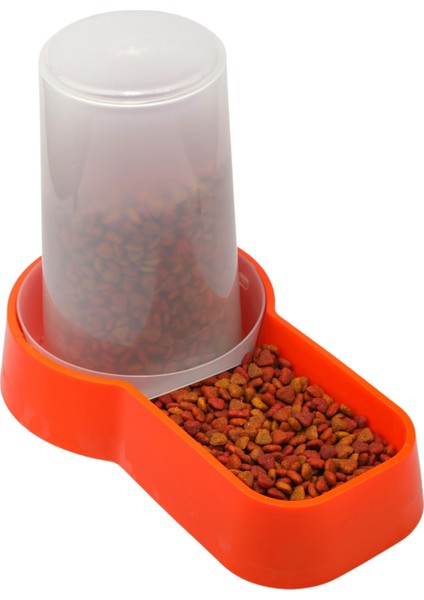 Hazneli Plastik Kedi-Köpek Mama ve Su Kabı 1,5 Lt Kare Turuncu