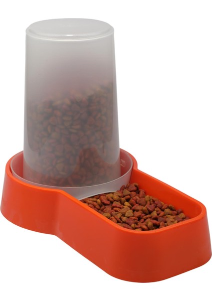 Hazneli Plastik Kedi-Köpek Mama ve Su Kabı 1,5 Lt Kare Turuncu