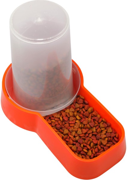 Hazneli Plastik Kedi-Köpek Mama ve Su Kabı 1,5 Lt Kare Turuncu