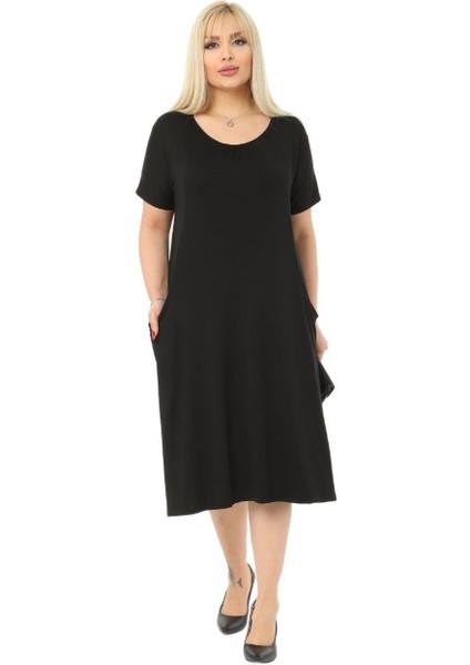Butik Siyah Kuplu Cepli Kısa Kol Kadın Midi Elbise modelleri