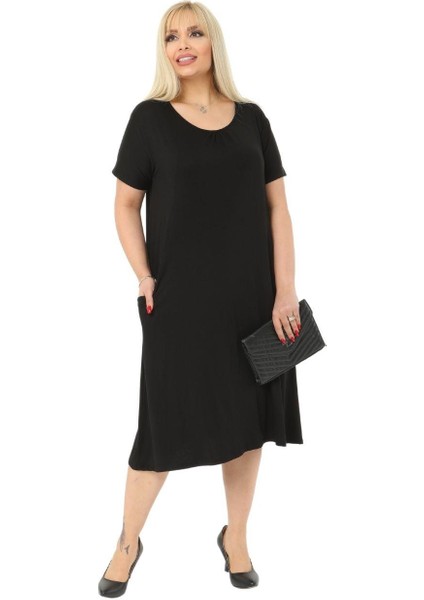 Butik Siyah Kuplu Cepli Kısa Kol Kadın Midi Elbise fırsatları
