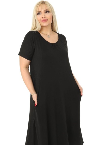 Butik Siyah Kuplu Cepli Kısa Kol Kadın Midi Elbise indirimleri