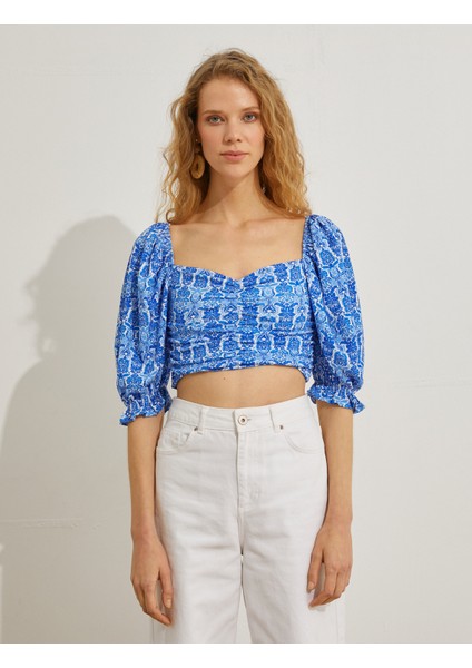 Crop Bluz Kalp Yaka Gipeli