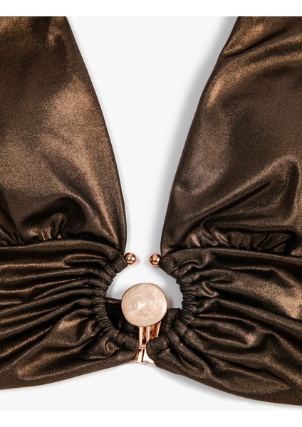 Bralet Bikini Üstü Halter Yaka Metal Aksesuar Detaylı Jakarlı modelleri