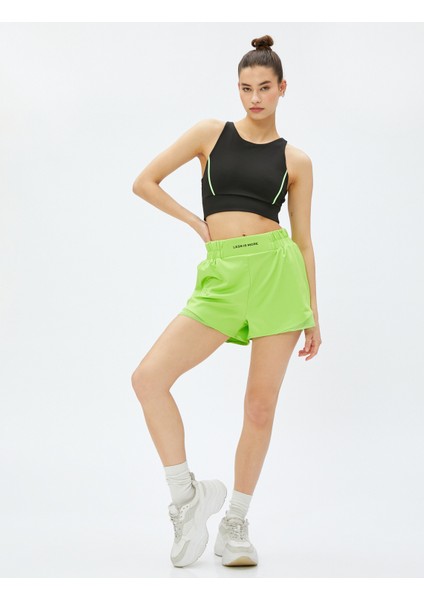 Kısa Spor Şort Beli Lastikli Baskılı