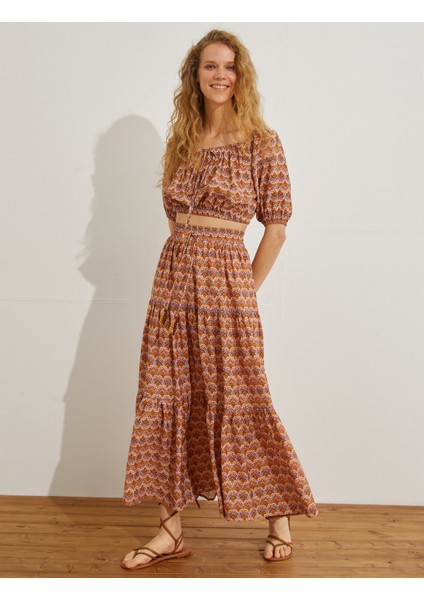 Crop Bluz Etnik Baskılı Lastik Detaylı fiyatları