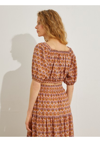 Crop Bluz Etnik Baskılı Lastik Detaylı fırsatları