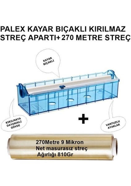 Streç Film 30 cm x 270 mt + Palex Streç Aparatı Kırılmaz Vantuzlu Kayar Bıçaklı fiyatları