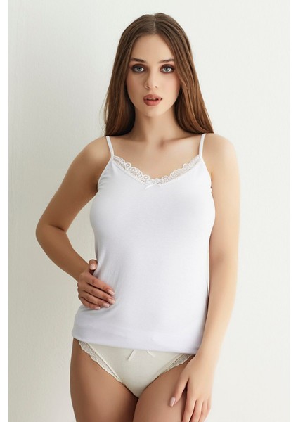 Kadın 4'lü Paket Pamuklu Dantelli Ip Askılı Atlet indirimleri