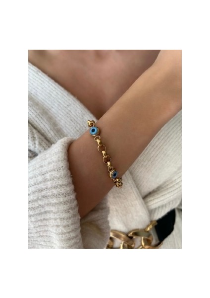 316L Çelik Nazar Boncuklu Kalın Bileklik