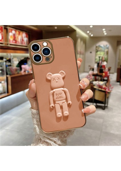 Apple iPhone 12 Pro Max Kılıf Standlı Robotix Silikon Kılıf Rose Gold