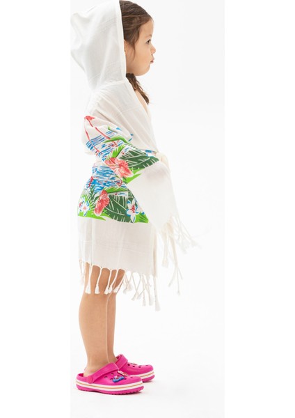 Bambu Baskılı Flamingo Desen Çocuk Bornoz Krem Krm