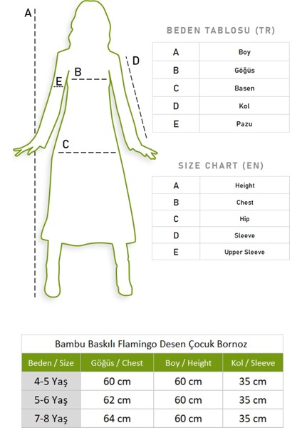 Bambu Baskılı Flamingo Desen Çocuk Bornoz Krem Krm
