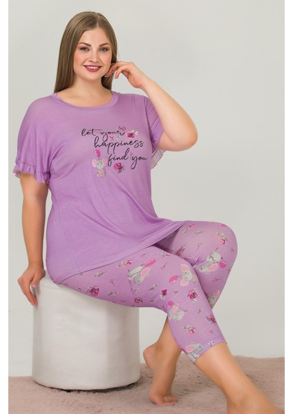 Lila Renk ve Çiçek Desenli Lady 10643 Battal Büyük Beden Kapri Pijama Takımı fiyatları