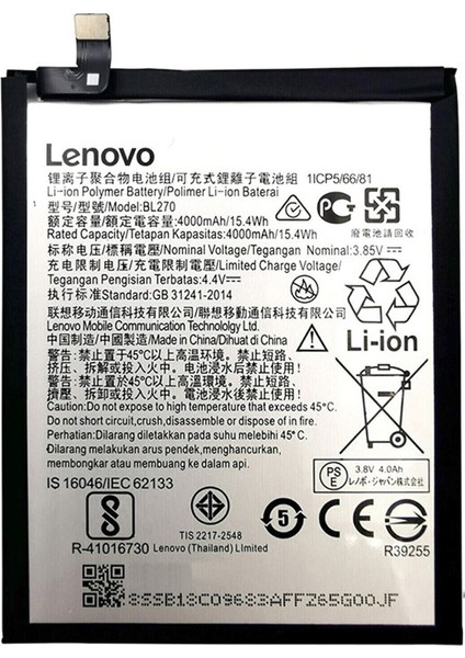 Lenovo K6 Note Batarya Pil BL270 Orijinal