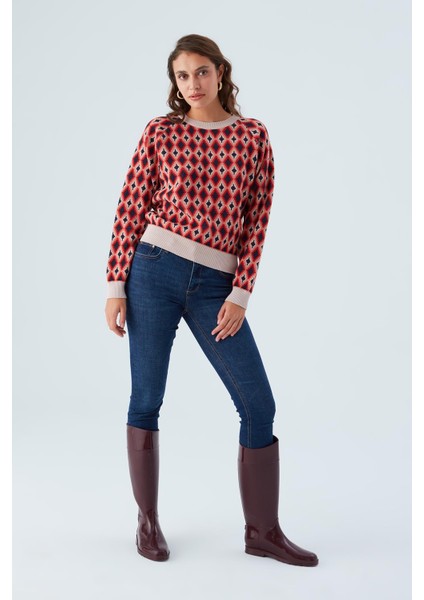 Trudy Pullover Baklava Desenli Standart Kesim Kadın Triko Kazak