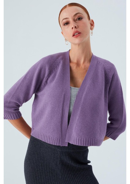 Reglan Kollu Kaşmir Karışım Kısa Kadın Triko Bolero - Koyu Lila