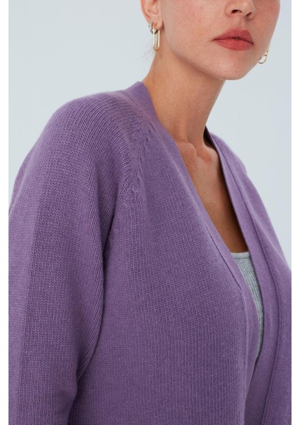 Reglan Kollu Kaşmir Karışım Kısa Kadın Triko Bolero - Koyu Lila