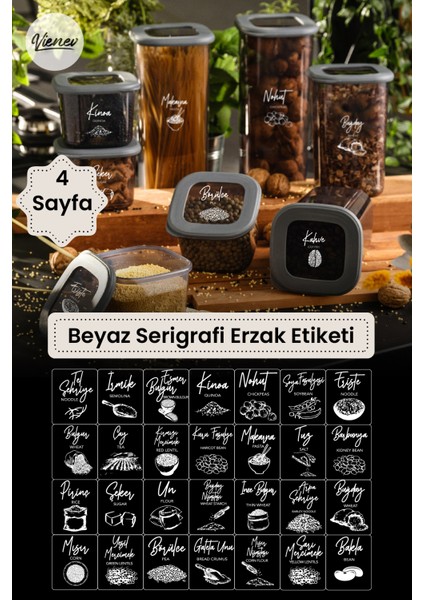 4 Adet Beyaz Serigrafi Erzak Etiketi