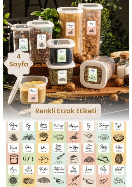 4 Adet Renkli Erzak Etiketi